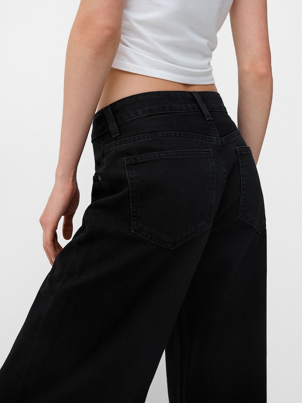 Bershka Wide Leg Jeans In Nero Denim