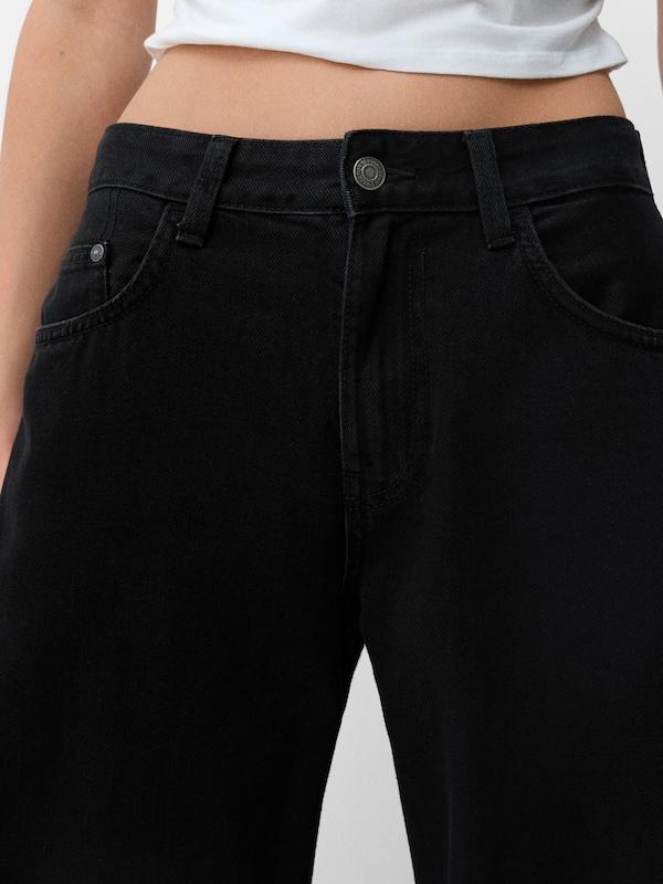Bershka Wide Leg Jeans In Nero Denim