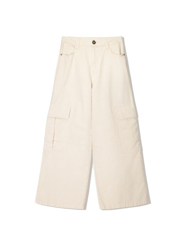 Bershka Wide leg Pantaloni cargo in Écru