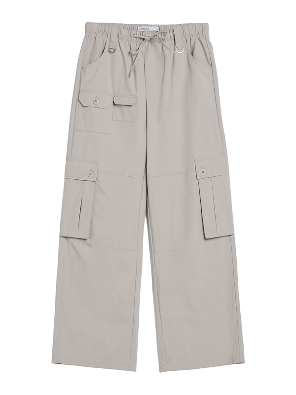 Bershka Wide leg Pantaloni cargo in Grigio
