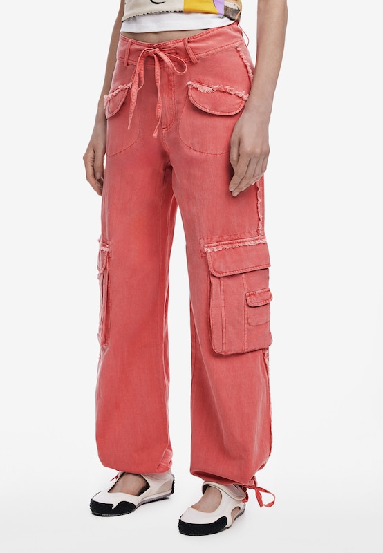 Desigual Wide Leg Pantaloni Cargo In Melone