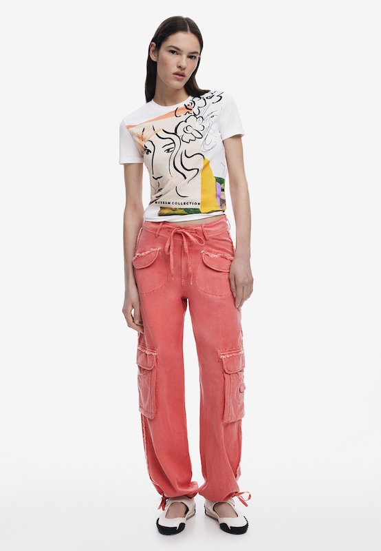 Desigual Wide Leg Pantaloni Cargo In Melone