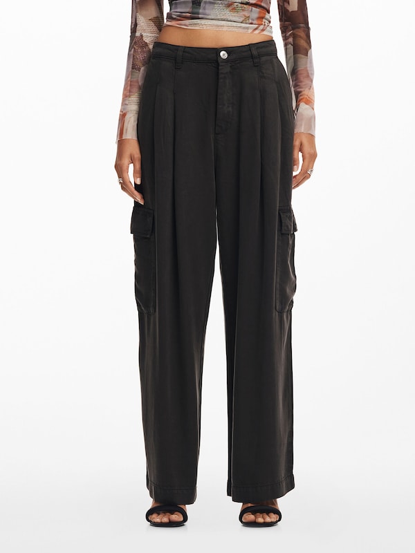 Desigual Wide Leg Pantaloni Cargo In Nero