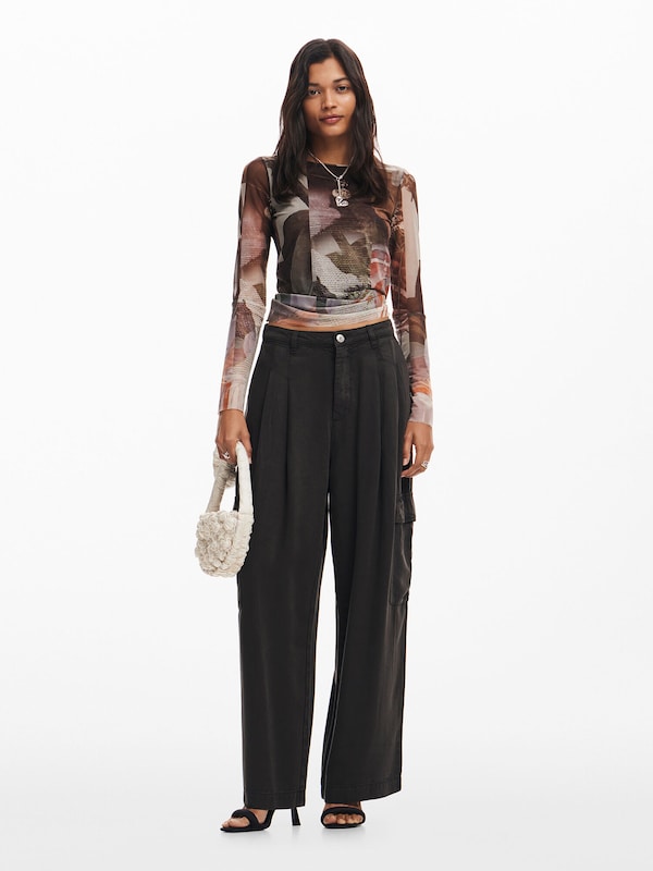 Desigual Wide Leg Pantaloni Cargo In Nero