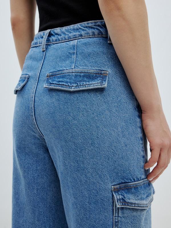 EDITED Wide Leg Jeans Cargo 'Nalu' In Blu Denim