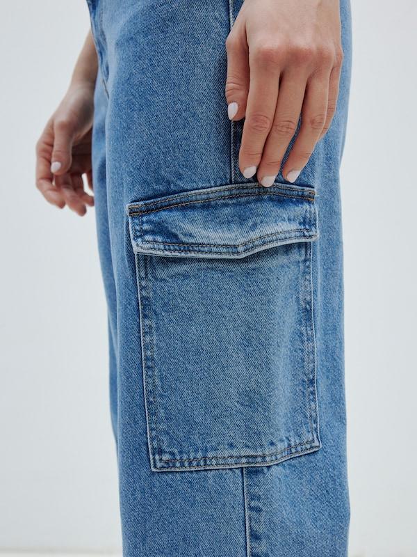 EDITED Wide Leg Jeans Cargo 'Nalu' In Blu Denim