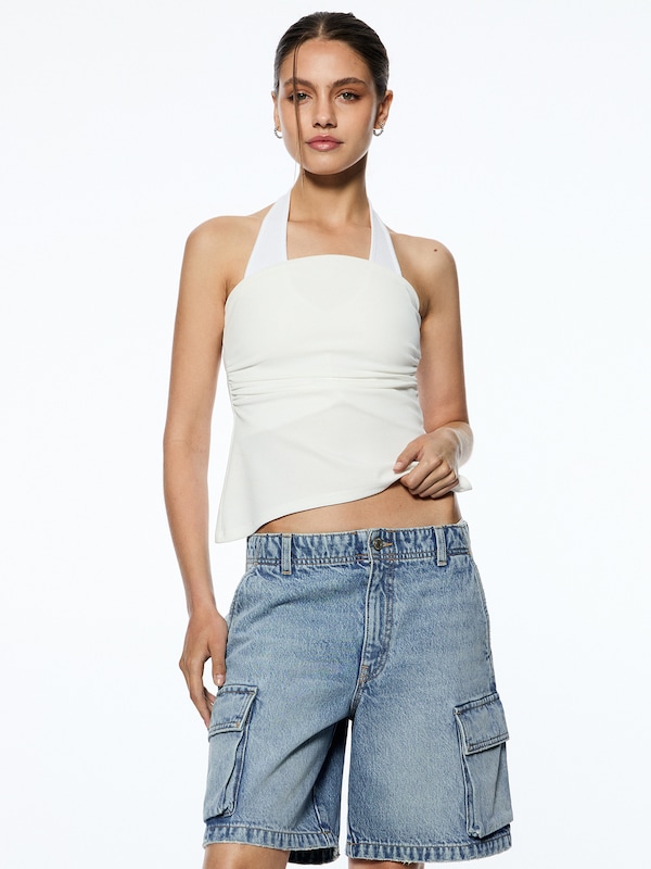 Pull&Bear Wide Leg Jeans Cargo In Blu Denim