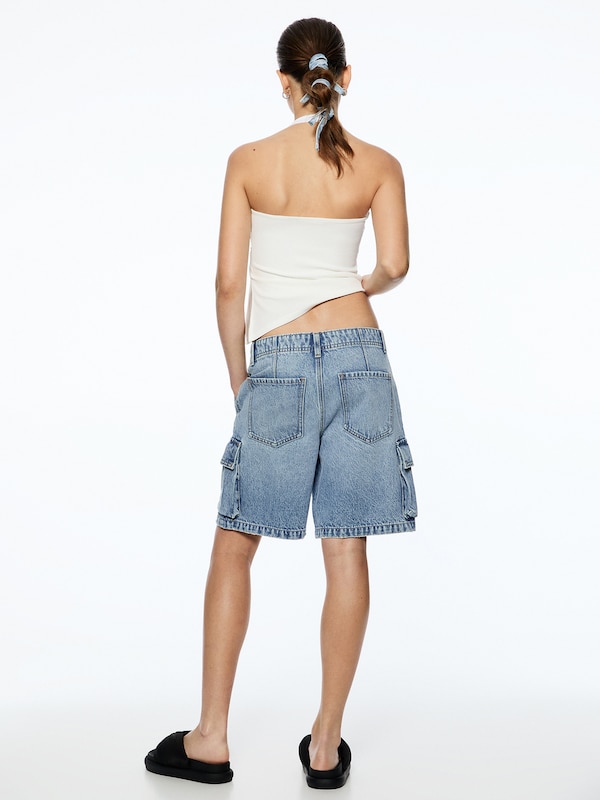 Pull&Bear Wide Leg Jeans Cargo In Blu Denim