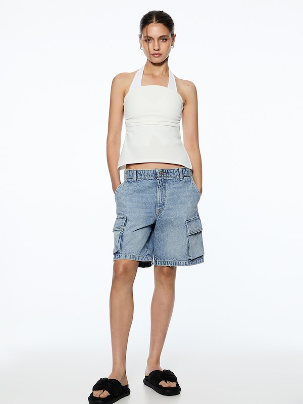 Pull&Bear Wide Leg Jeans Cargo In Blu Denim