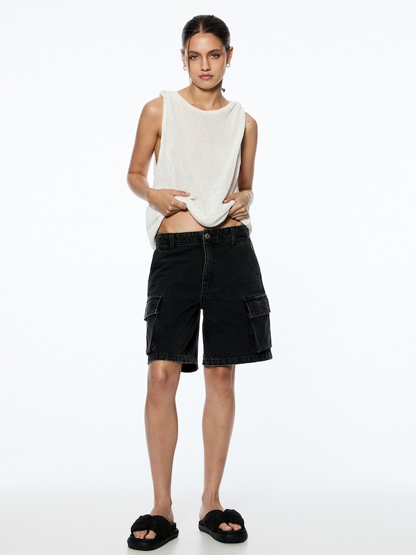 Pull&Bear Wide Leg Jeans Cargo In Nero