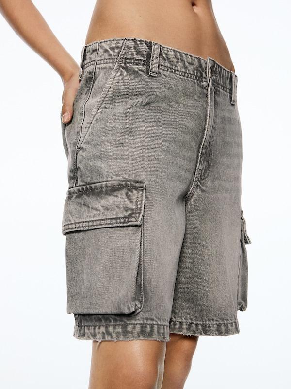 Pull&Bear Wide Leg Jeans Cargo In Nero Denim