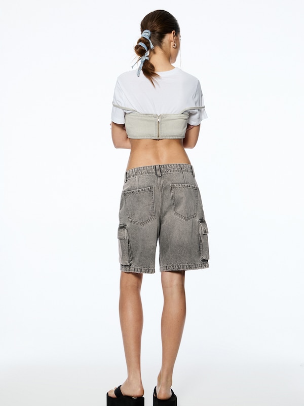 Pull&Bear Wide Leg Jeans Cargo In Nero Denim