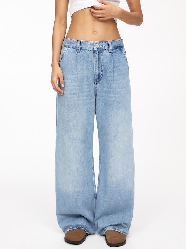 Pull&Bear Wide Leg Jeans Con Pieghe In Blu Chiaro