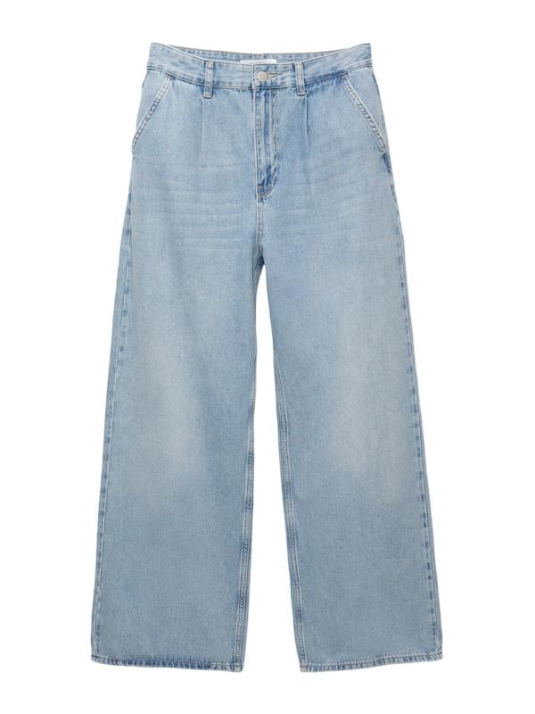 Pull&Bear Wide leg Jeans con pieghe in Blu Chiaro