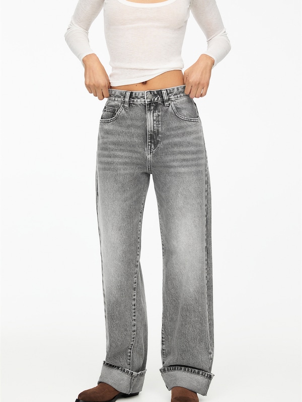 Pull&Bear Wide Leg Jeans In Grigio Denim