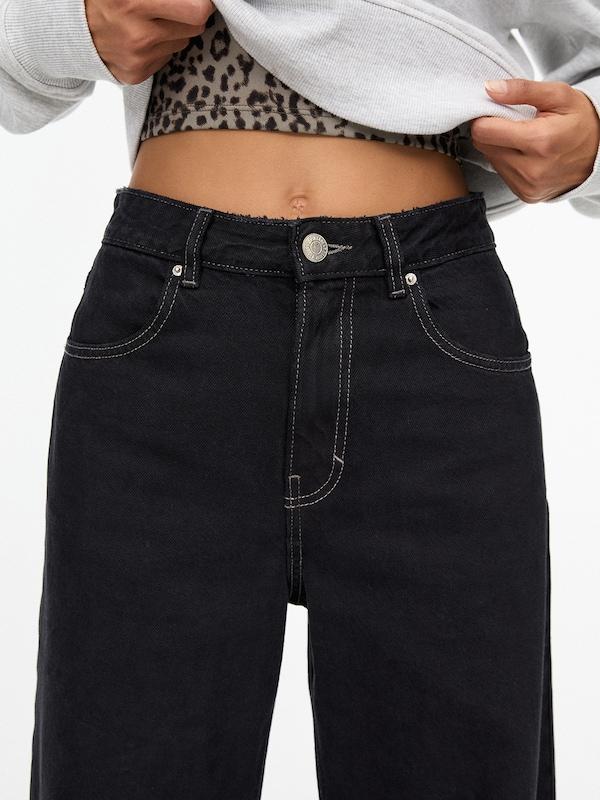 Pull&Bear Wide Leg Jeans In Nero Denim