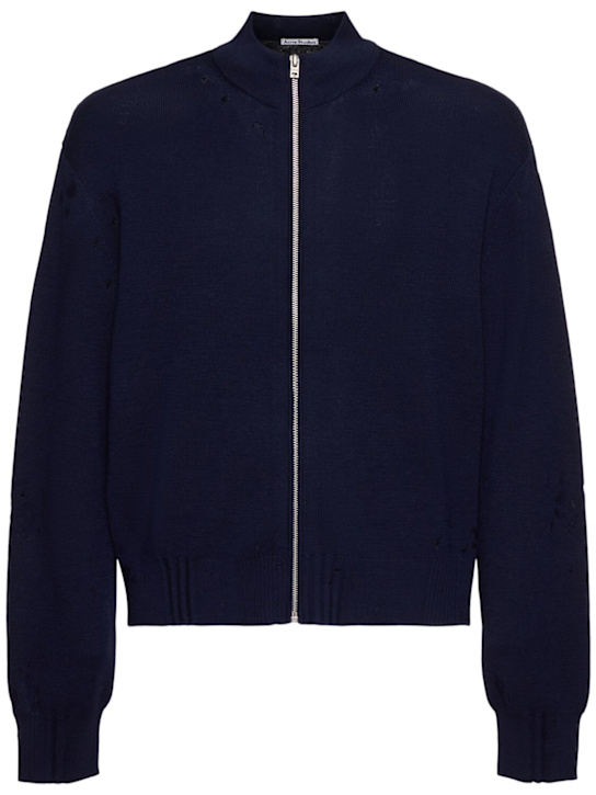 LuisaViaRoma Acne StudiosPullover in misto lana con zip e logo