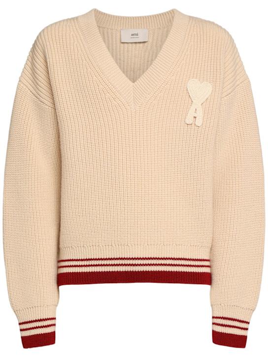 LuisaViaRoma AMI ParisMaglia in lana a costine con scollo a V