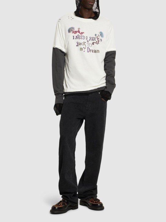 LuisaViaRoma BluemarbleT-shirt In Jersey Di Cotone Con Stampa