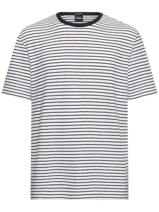 LuisaViaRoma BossT-shirt Taut in cotone e lino a righe