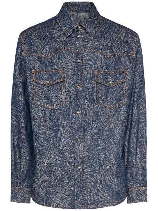 LuisaViaRoma EtroOvershirt in denim di cotone e lino paisley