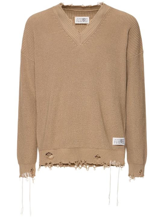 LuisaViaRoma MM6 Maison MargielaMaglia in cotone distressed / scollo a V
