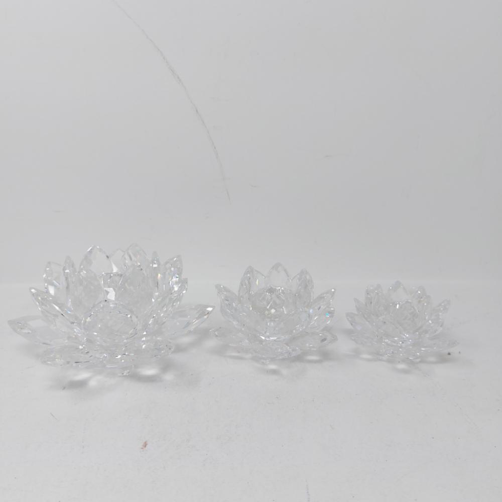 Mercatopoli 3 Candelabri Fiori Cristallo Swarovski Piccolo Medio Grande (piccole Scheggiature)