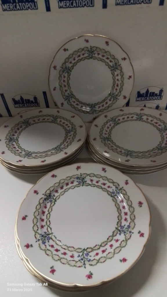 Mercatopoli 6 Piattini Dolce Bernardaud Limoges Rohan Fiordalisi Rose Bordo Oro