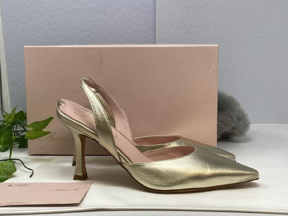 Mercatopoli ANNA F Decolletè Aperto Vera Pelle Dorata Mis 39 Scatola