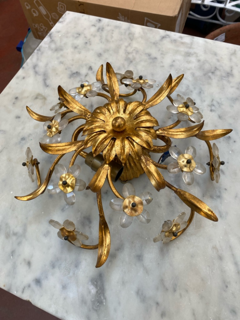 Mercatopoli Aplique In Ferro Dorato Foglie E Fiori In Vetro A Due Luci