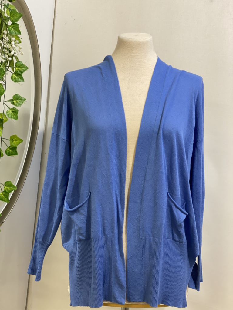 Mercatopoli BASE Cardigan Azzurro Aperto Con Tasche Misto Lino Cotone Donna Tg 44