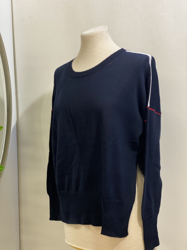 Mercatopoli BASE Maglioncino Blu Over Riga Rosso Bianca Donna Tu