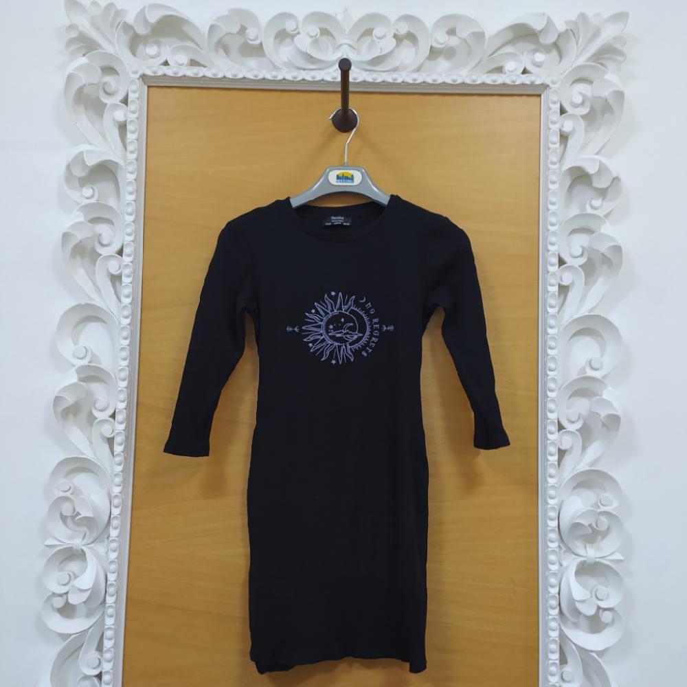 Mercatopoli Bershka Abito A Costine Nero Stampa Ricamata Viola D/M