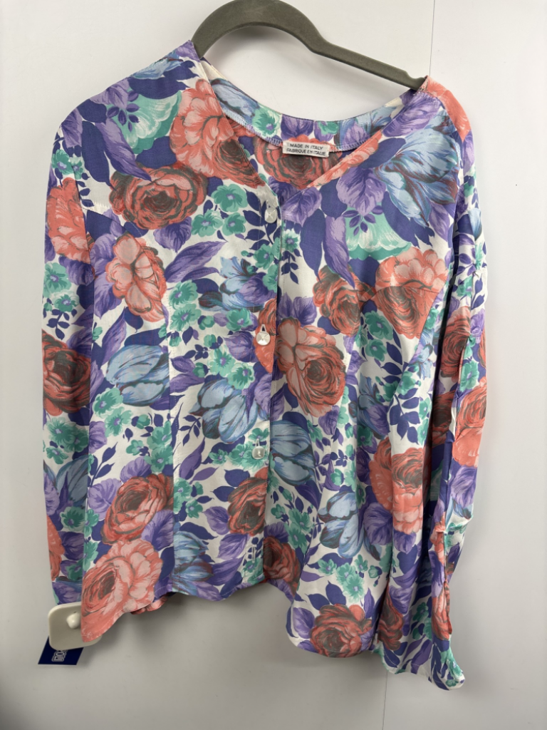 Mercatopoli Blusa Con Bottoni Vintage Viscosa Fiori Tg M