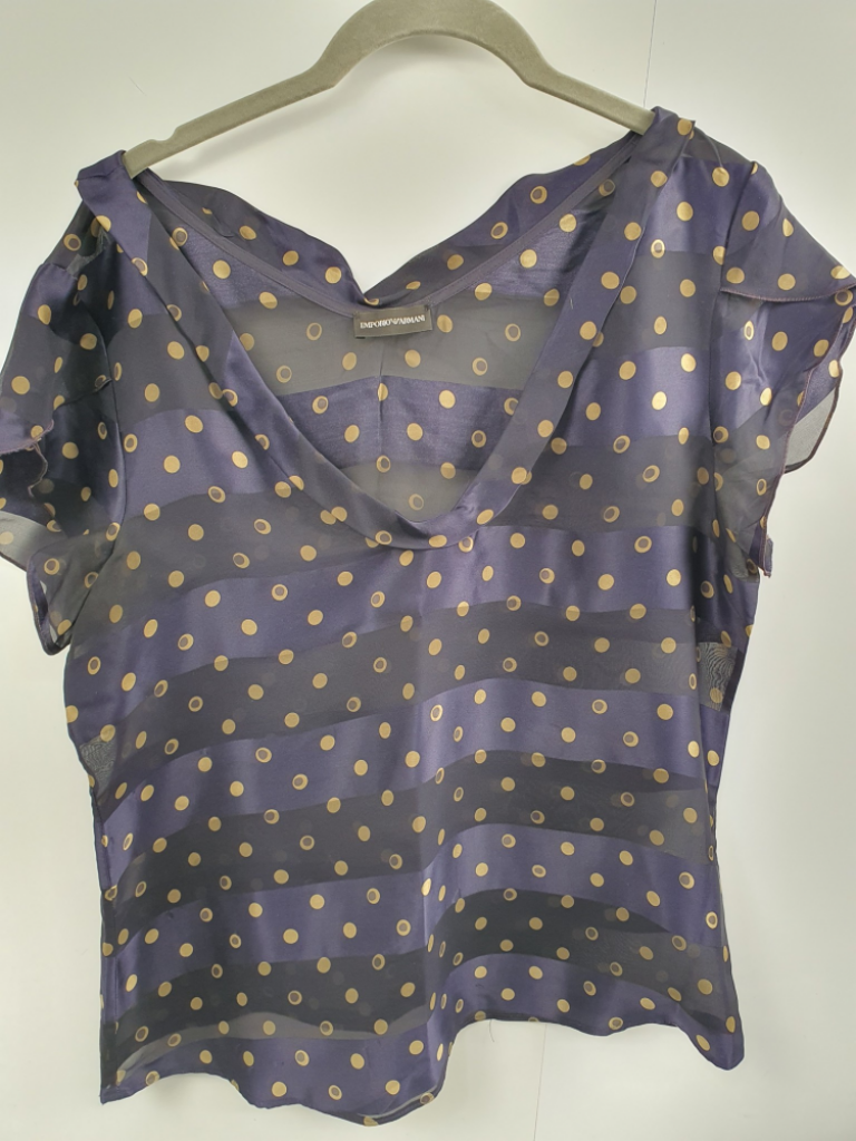 Mercatopoli Blusa Mezza Manica Emporio Armani Voile Di Seta Righe/pois Blu Tg M ( Senza Etichetta)