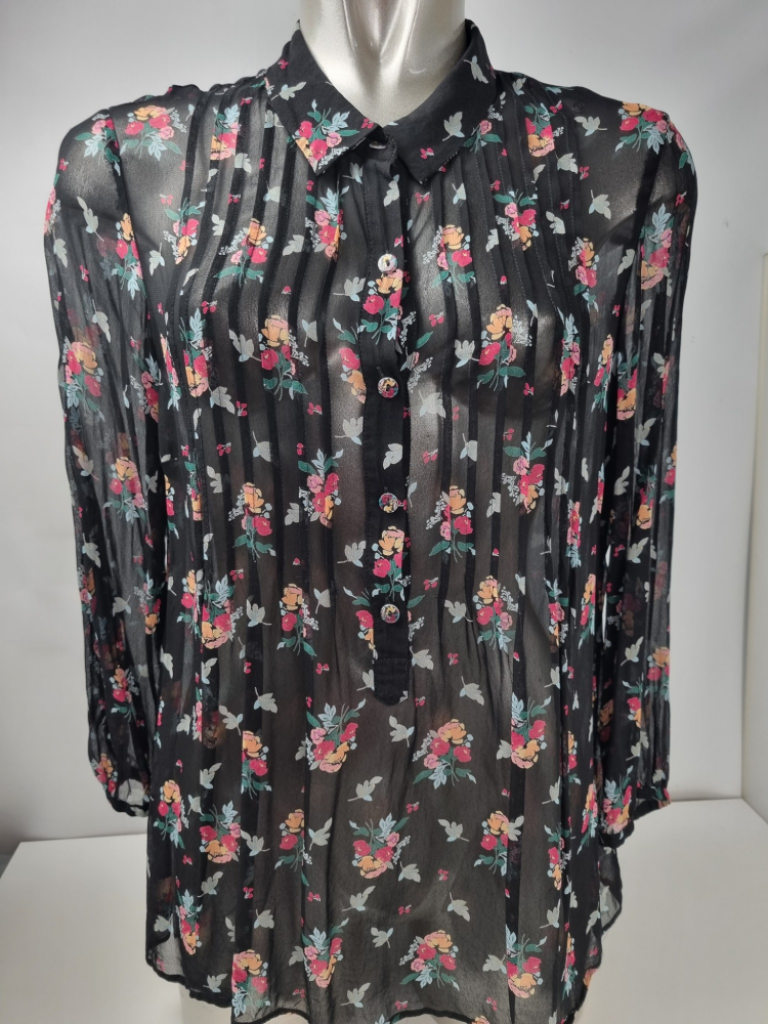 Mercatopoli Blusa Un Jour Ailleur Paris Tg S Voile Nero Fiorellini 100% Viscosa