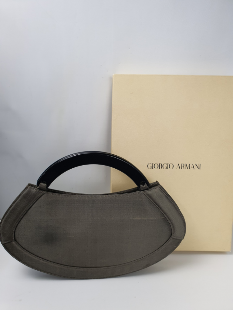 Mercatopoli Borsetta Giorgio Armani Vintage Shantung Di Seta Grigio ( 1 Alone ) + Scatola