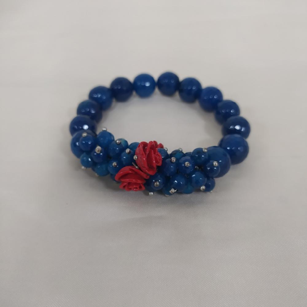 Mercatopoli Bracciale Elastico Sfere Blu Rose Rosse