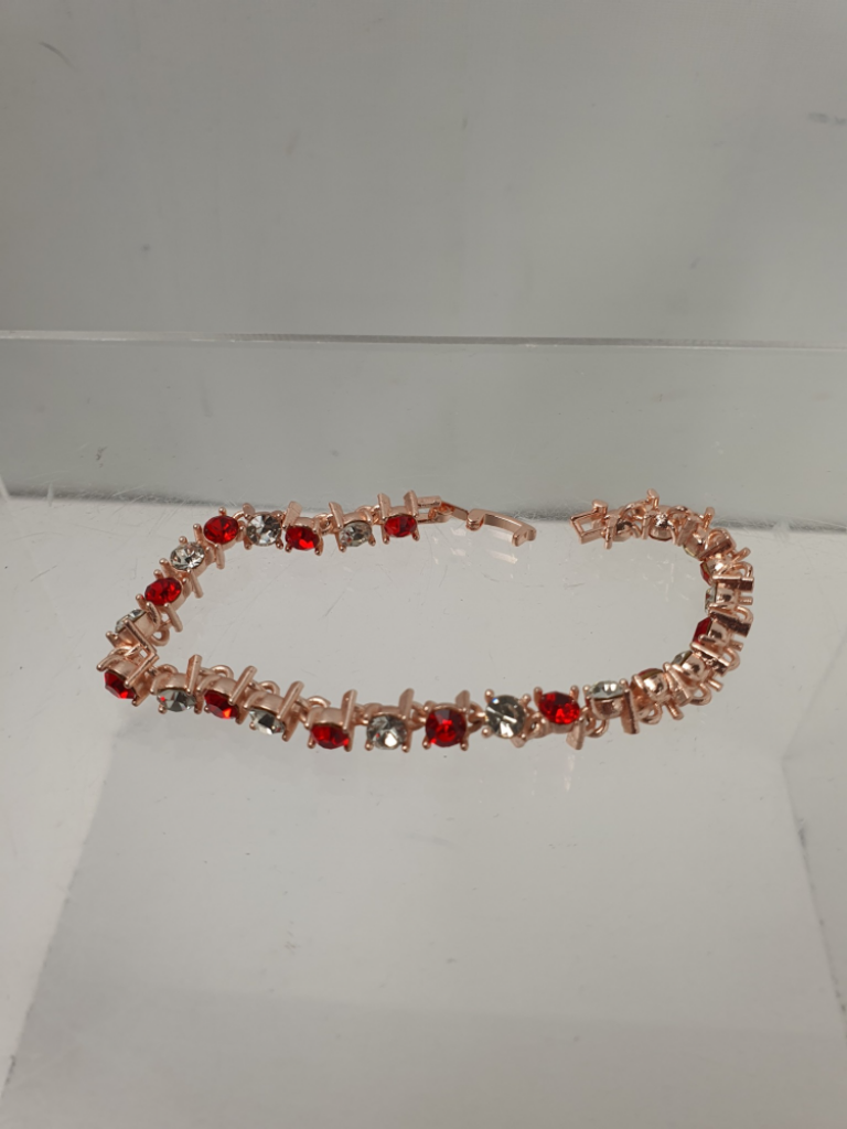 Mercatopoli Bracciale Simil Tennis Rosato Con Pietre Rosse E Bianche