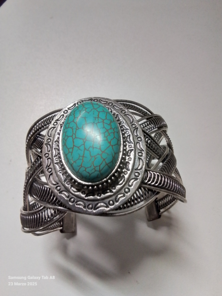 Mercatopoli Braccialetto Da Schiava Rigido Con Pietra Azzurra