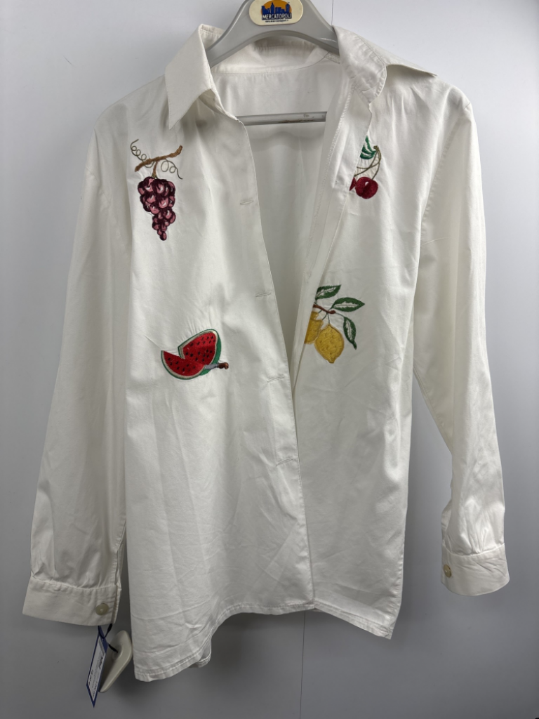 Mercatopoli Camicia Donna Cotone Bianco Frutta Ricamata Tg M