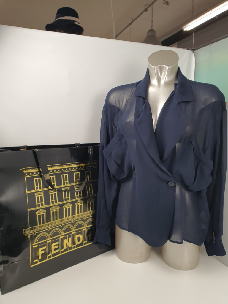 Mercatopoli Camicia Fendi Vintage Chiffon Di Seta Blu Tg 46 It