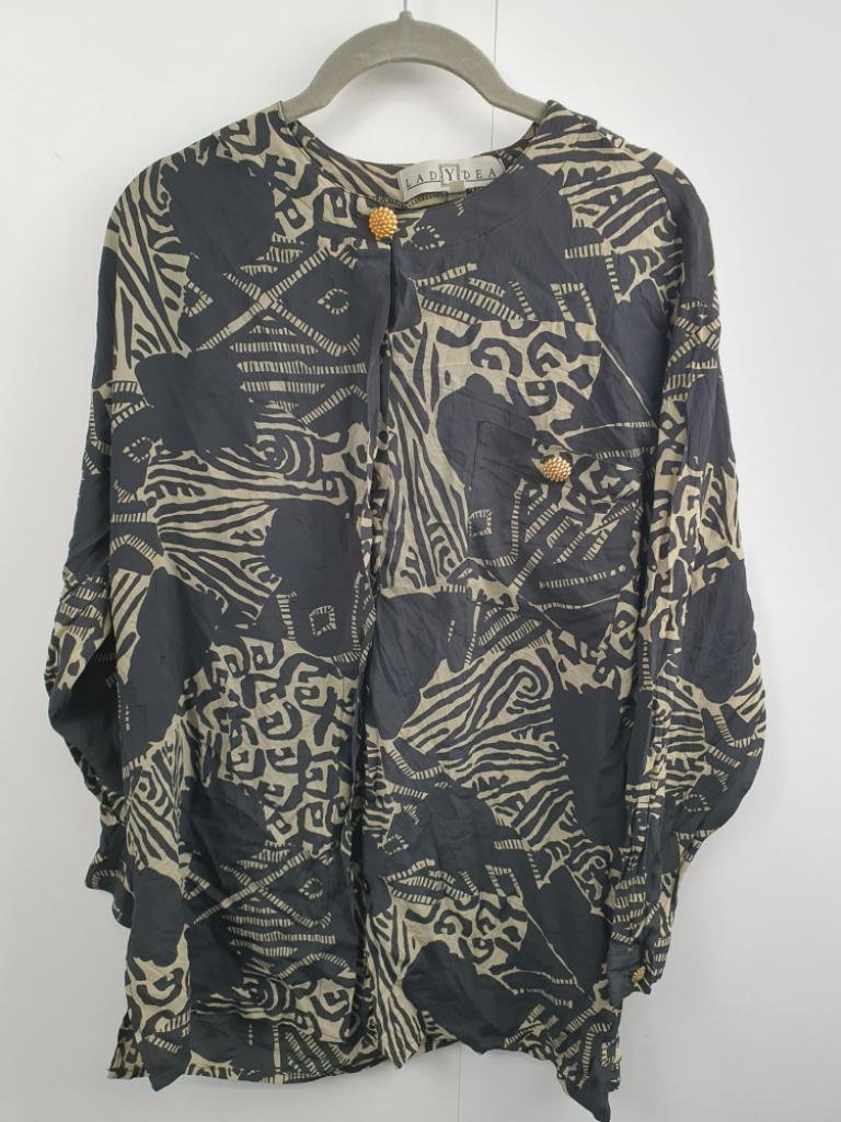 Mercatopoli Camicia Ledy Dea Nera E Verde Con Bottoni Dorarti Misto Seta Tg S