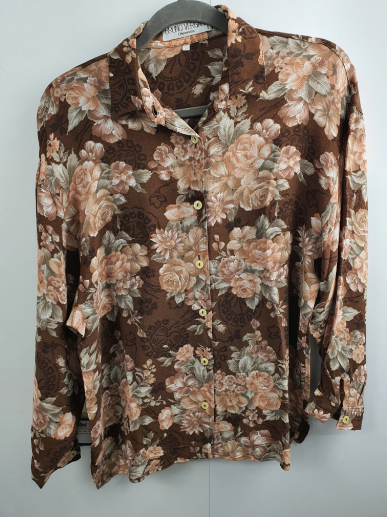 Mercatopoli Camicia Vintage Donna Color Cacao Fantasia Fiori By Bruno Vergani Tg S Over Viscosa