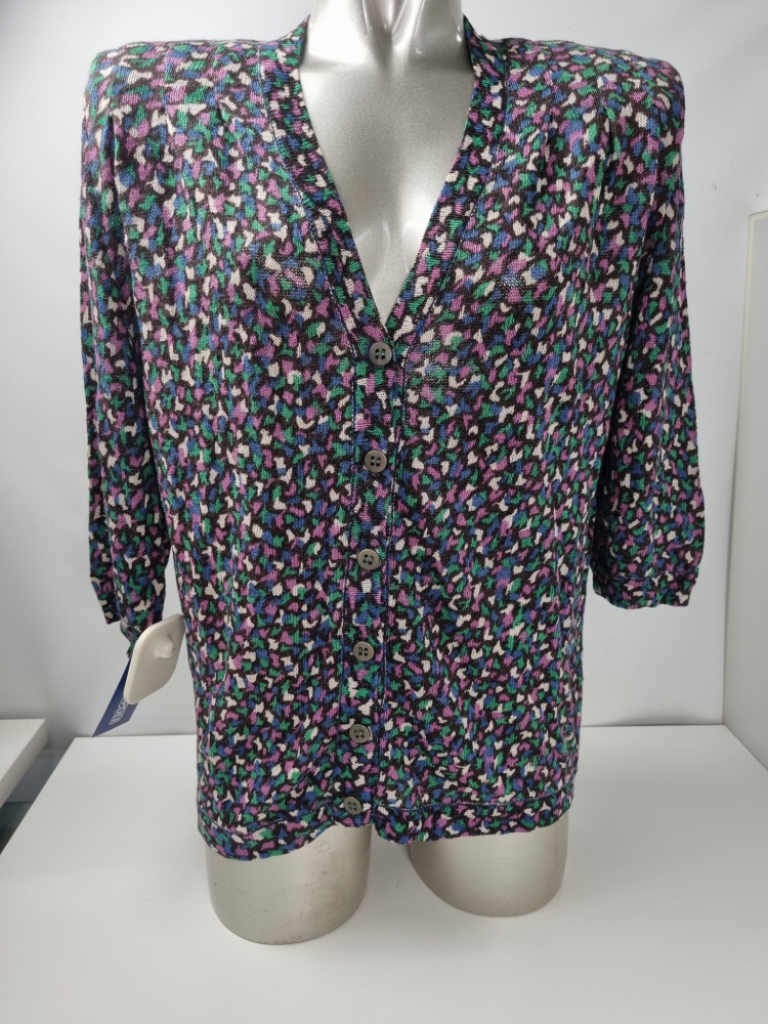 Mercatopoli Cardigan Donna Donna Maglia Puro Lino Heron Multicolor Tg M Mezza Manica