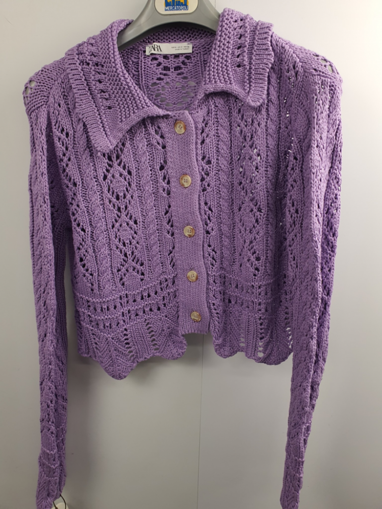 Mercatopoli Cardigan /jacket Zara Filo Di Cotone 100% Donna Tg S Lilla