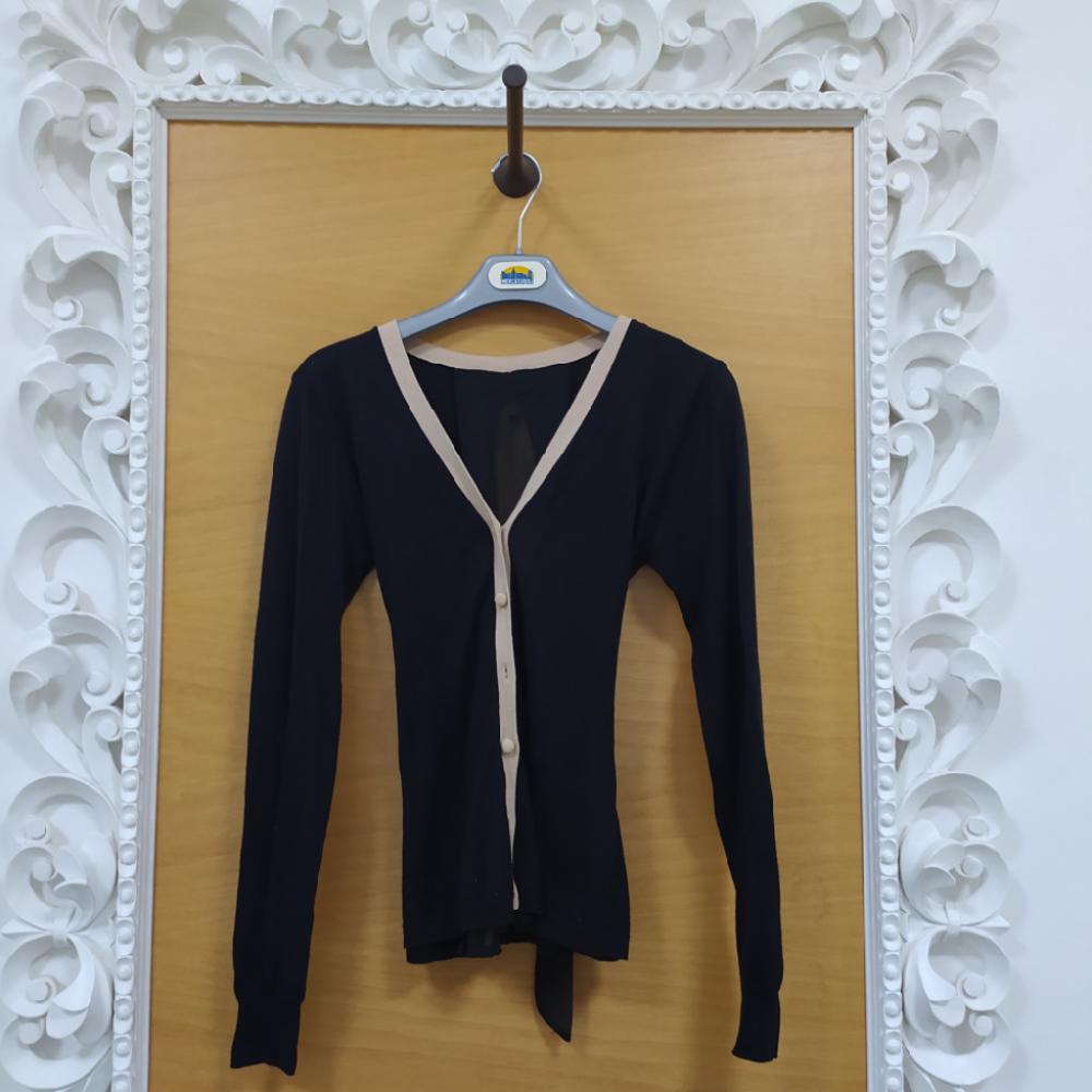 Mercatopoli Cardigan Nero Profili Beige Retro Velato + Cinta Cucita D/M