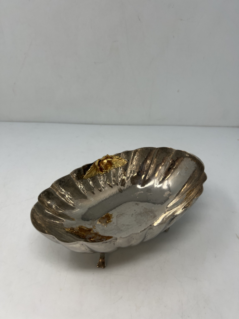 Mercatopoli Centrotavola Argentato Zampette Con Fiore Dorato