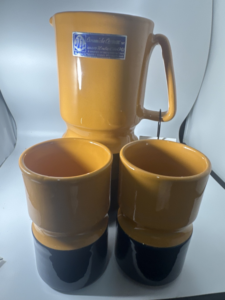 Mercatopoli Ceramiche Cermac Set Di 7 Pezzi (brocca + 6 Bicchieri) Giallo E Blu