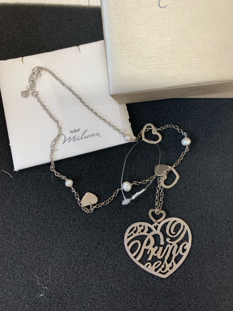 Mercatopoli Collana Cuore Miluna Argento Perle E Diamantino